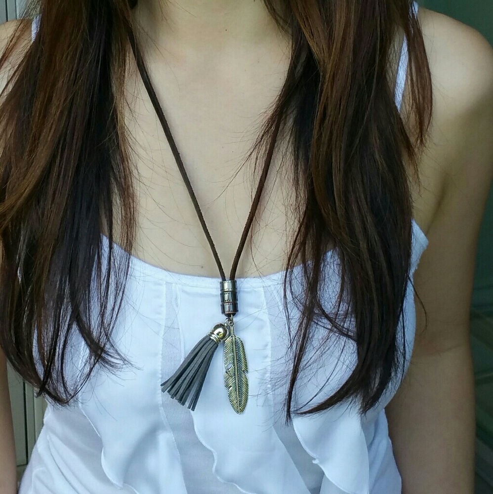 Gray Suede Tassel Boho Necklace